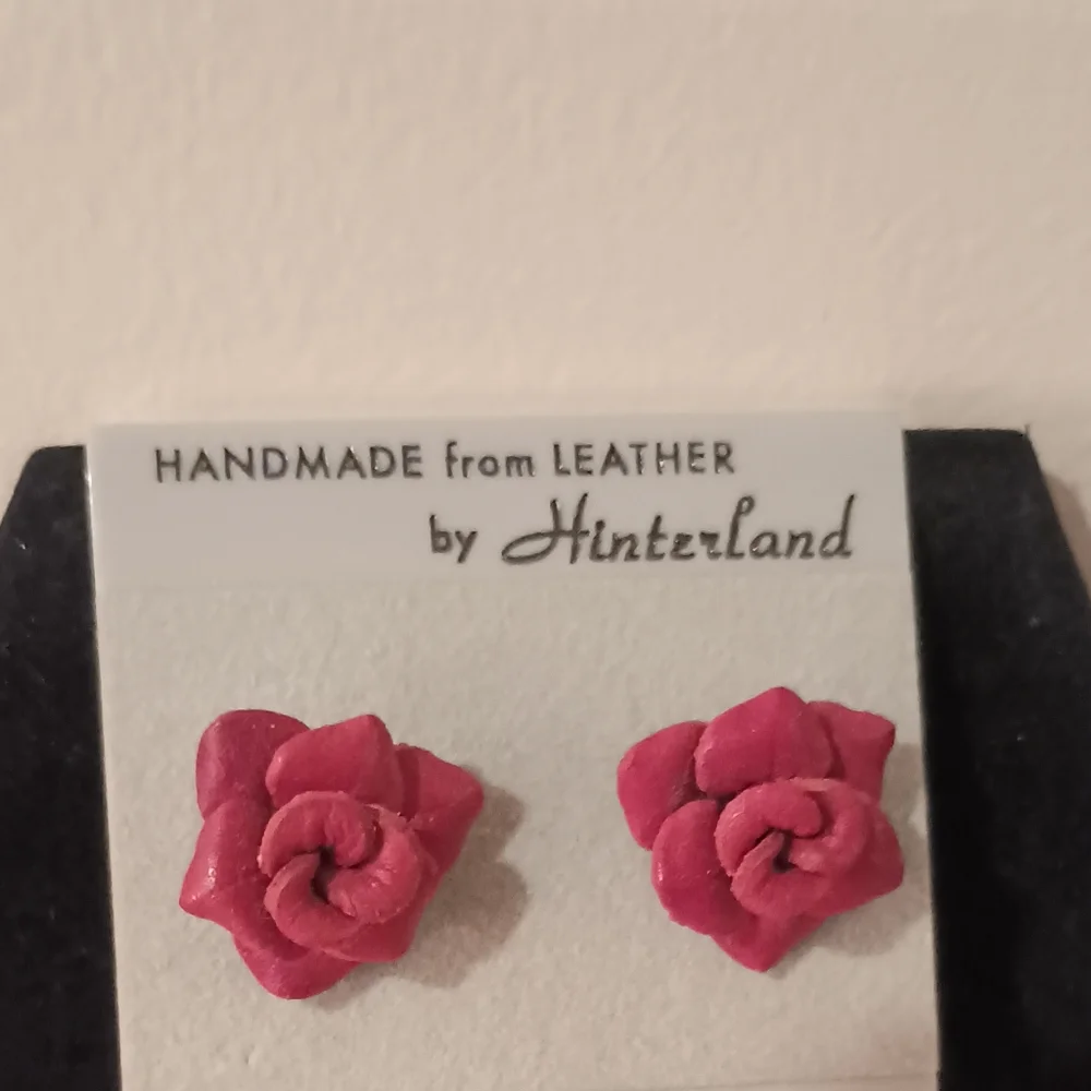Handcrafted Leather Rose Earrings - Picture 8 of 16